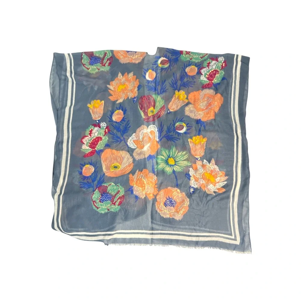 Floral Kimono Wrap Women‎ OS Blue Burnout Velvet Metallic Gold Excellent